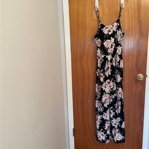 Caution To The Wind Black and Pink Floral Jumpsuit